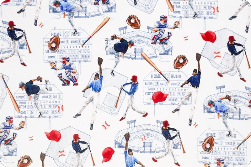 END OF BOLT 43" X 60" Batter Up Digital Cuddle® in Navy & White by Shannon Fabrics 2.5mm Pile - Digital Print - 100% Polyester