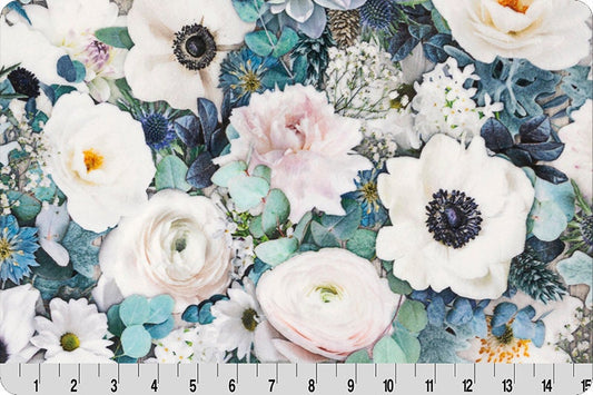 Minky - Hoffman BLOOMING BUDS Digital Cuddle in White From Shannon Fabrics