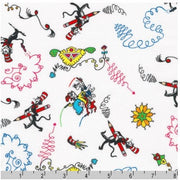 Dr Seuss Express Yourself Characters & Scribbles on White  from Robert Kaufman - 100% Cotton