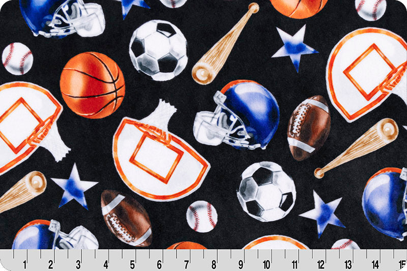 END OF BOLT (21" X 60") Sports Digital Cuddle® Black Smooth Minky from Shannon Fabric - 2mm pile