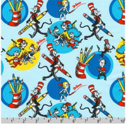 Dr Seuss Express Yourself Characters on Sky Blue from Robert Kaufman - 100% Cotton