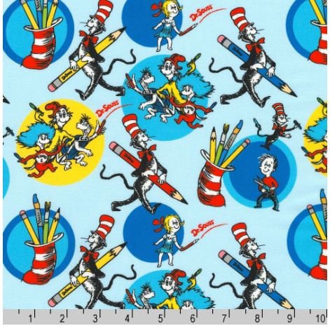 Dr Seuss Express Yourself Characters on Sky Blue from Robert Kaufman - 100% Cotton