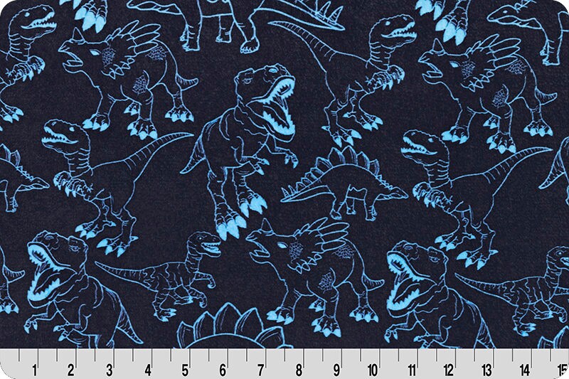 END OF BOLT 12" X 60" Double Sided Minky -  Dino Cloud Cuddle® Electric Blue from Shannon Fabrics - 3mm face, 4mm backing