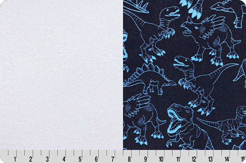 END OF BOLT 12" X 60" Double Sided Minky -  Dino Cloud Cuddle® Electric Blue from Shannon Fabrics - 3mm face, 4mm backing