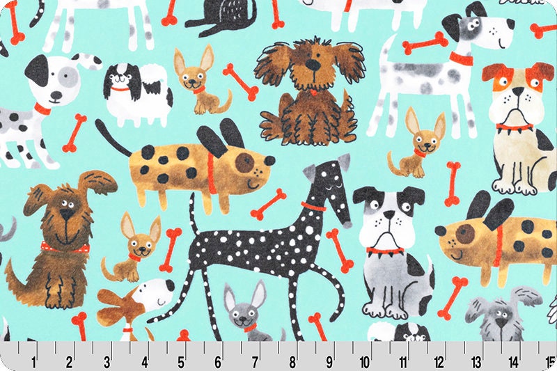END OF BOLT 27" x 60" - Double Sided Minky - Mutts Cloud Cuddle® in Aqua Sea from Shannon Fabrics - 3mm face, 4mm backing