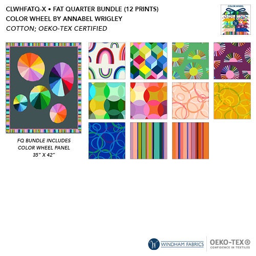 Color Wheel (11) FAT QUARTER and PANEL (35"x42") Bundle From Windham Fabrics - 12 Fabrics Total