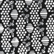 BATIK FABRIC - Bee Honeycomb in Black White from Beehive Buzz Collection by Island Batiks