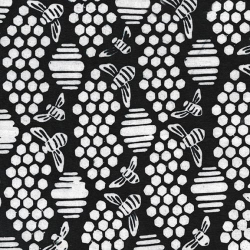BATIK FABRIC - Bee Honeycomb in Black White from Beehive Buzz Collection by Island Batiks