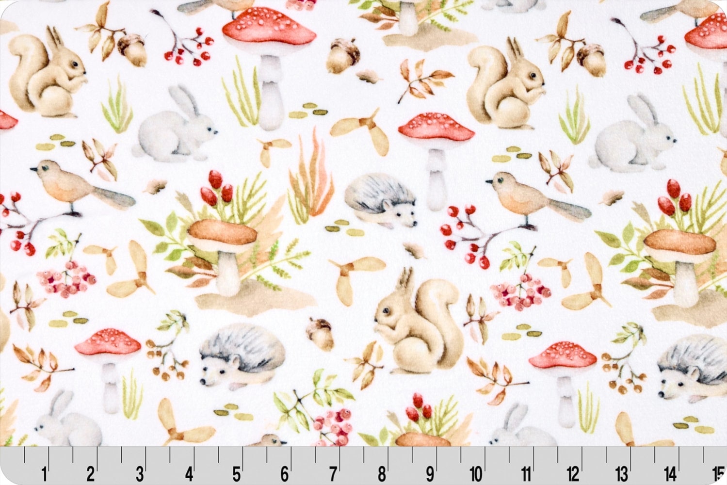 END OF BOLT 35" x 60" - Double Sided Minky - Fall Critters Cloud Cuddle® in Snow from Shannon Fabrics - 3mm face, 4mm backing
