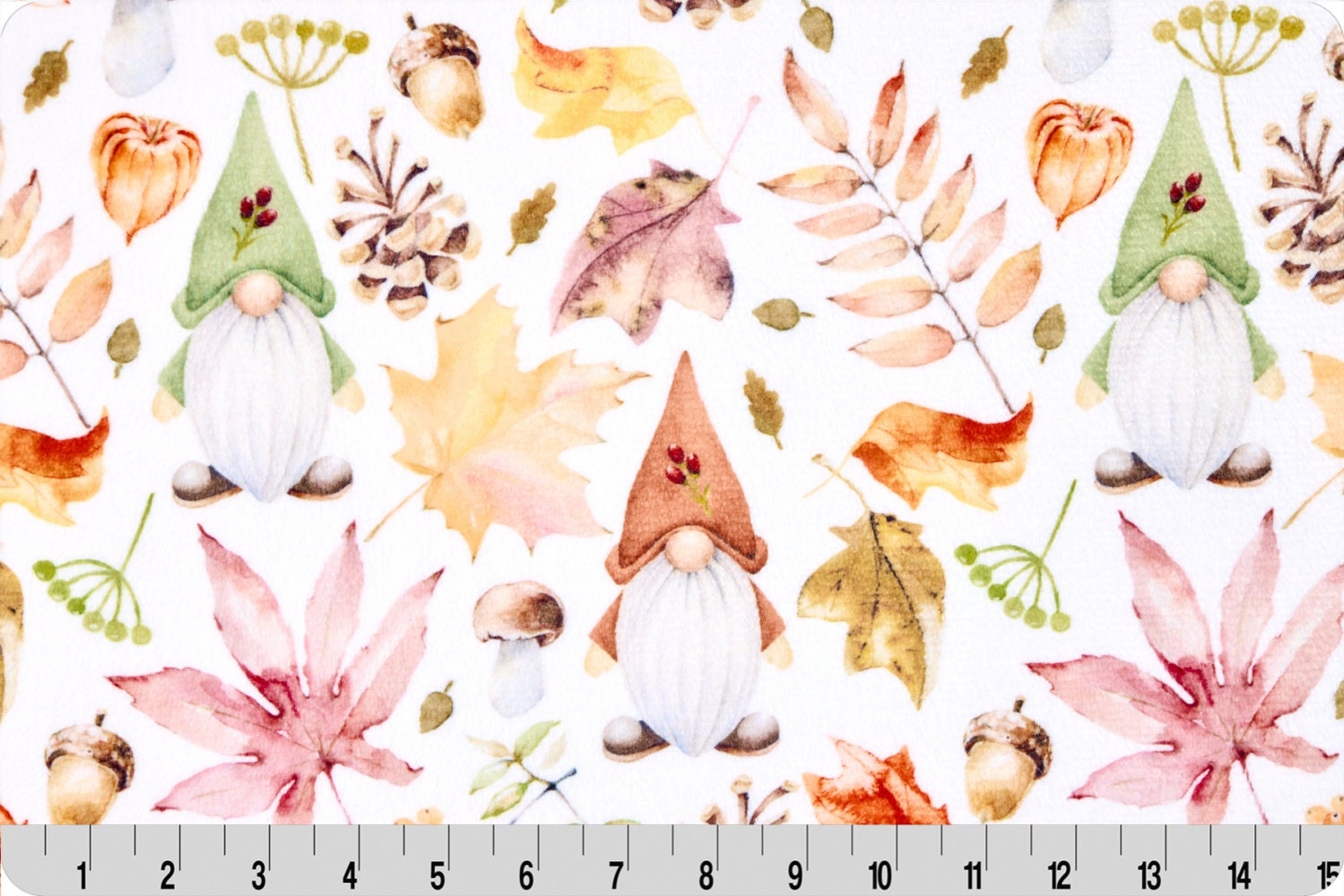 END OF BOLT 27" x 60" - Double Sided Minky Fall Gnomes Cloud Cuddle® in Snow from Shannon Fabrics - 3mm face, 4mm backing