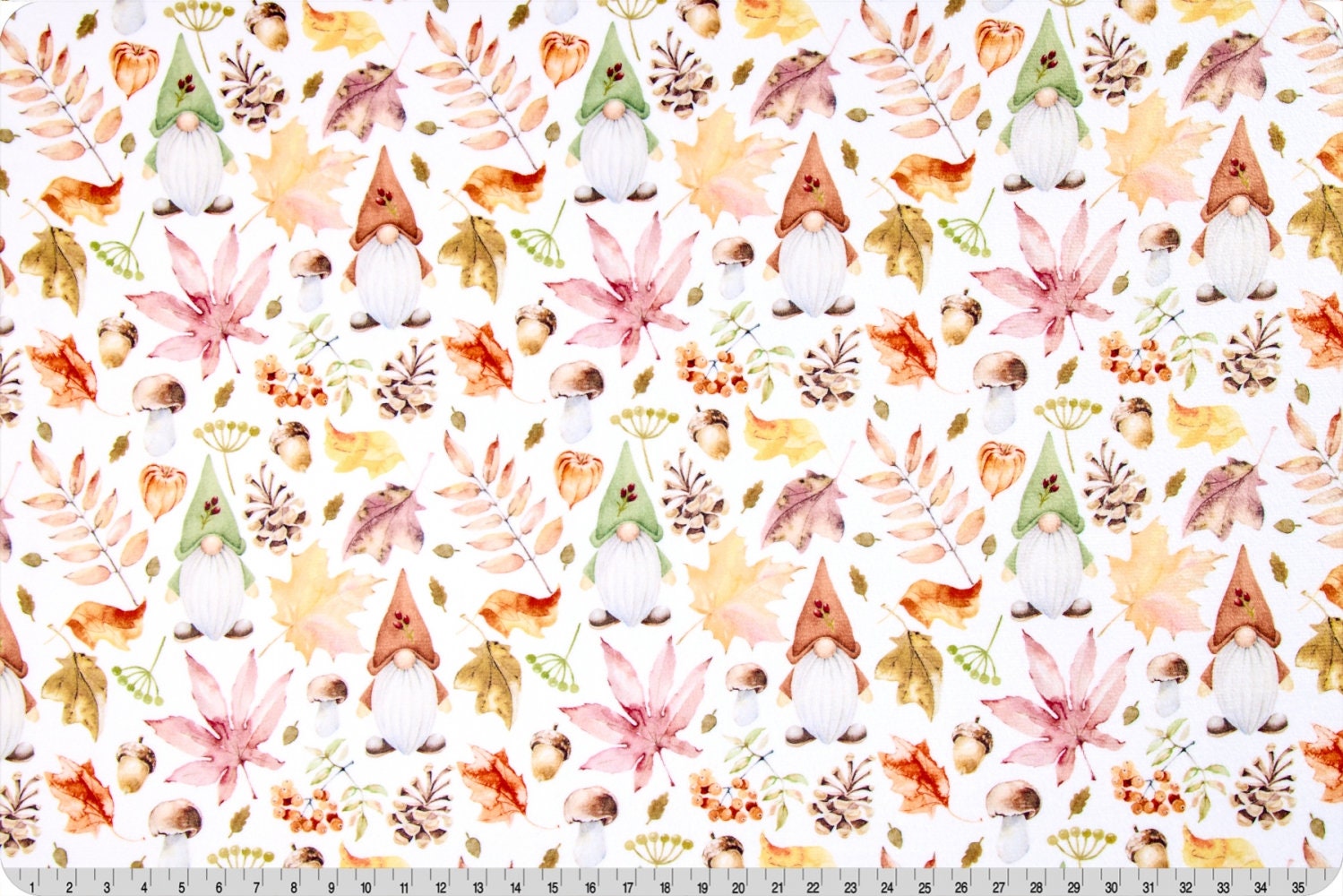END OF BOLT 27" x 60" - Double Sided Minky Fall Gnomes Cloud Cuddle® in Snow from Shannon Fabrics - 3mm face, 4mm backing