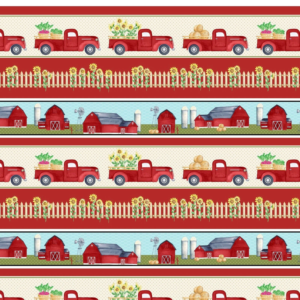 Red Truck Stripes on the Farm from Rise N Shine Collection for Kanvas Studio Fabric - 100% High Quality Cotton
