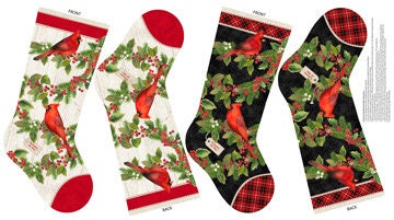 Christmas Cardinals STOCKING PANEL (approx 24"x44") from Cardinal Woods Christmas Collection for Northcott 100% Cotton