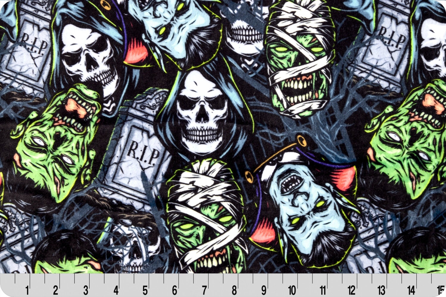 Minky - Gory Ghouls Digital Cuddle Multi From Shannon Fabrics - 60" Wide