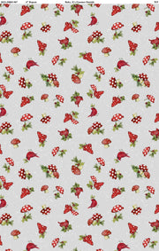 Christmas Cardinal and Mushroom Toss on Gray from the Baby, It's Gnomes Outside Collection from Wilmington Prints - 100% Cotton
