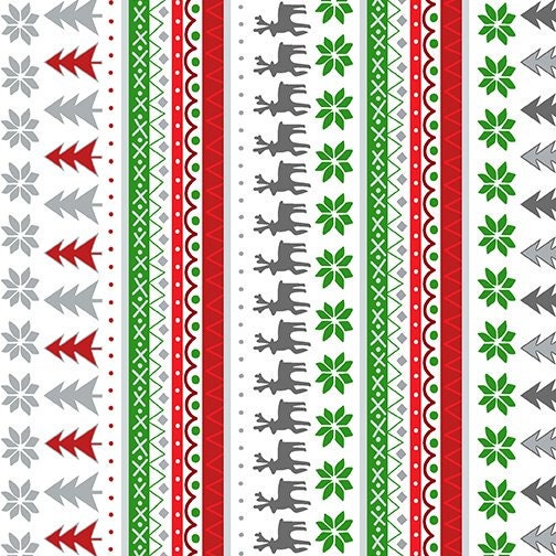 Winter Stripes in White From Keeping Cozy Collection by Kanvas Fabric- 100% Cotton- Christmas Sweater, Mittens, Scarf, Hat