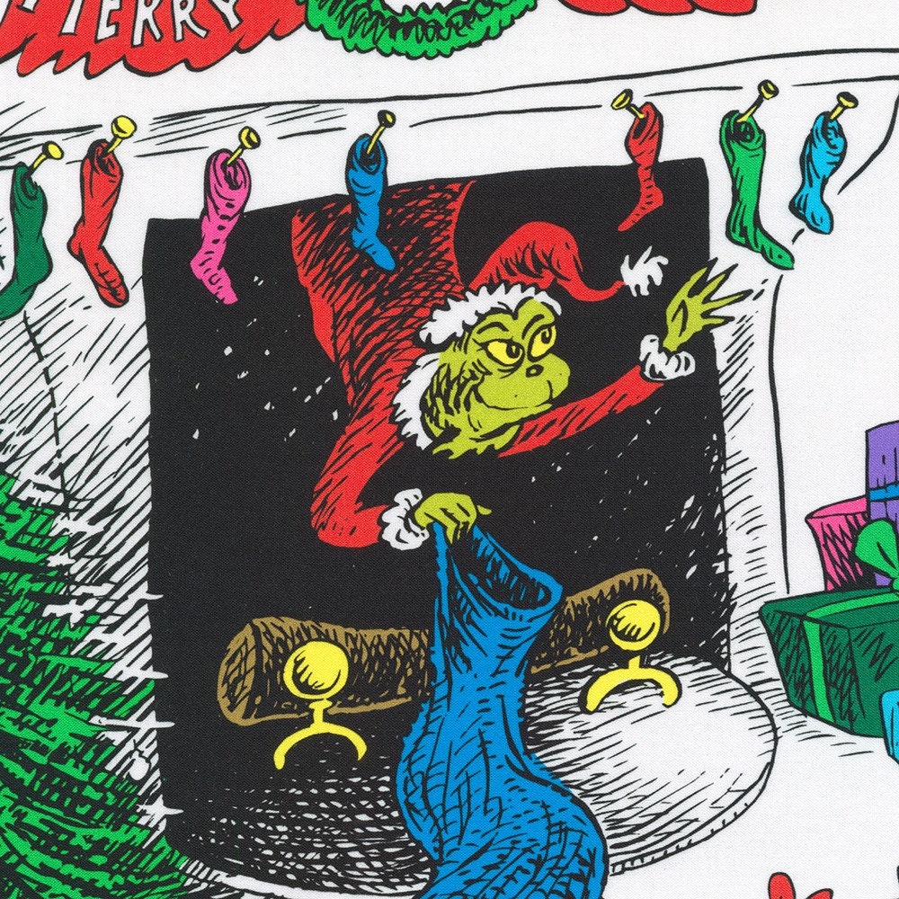 Panel - Lime Green Grinch Advent Calendar Panel from How The Grinch Stole Christmas by Dr. Seuss - Approx 2/3 Yard - 100% Cotton