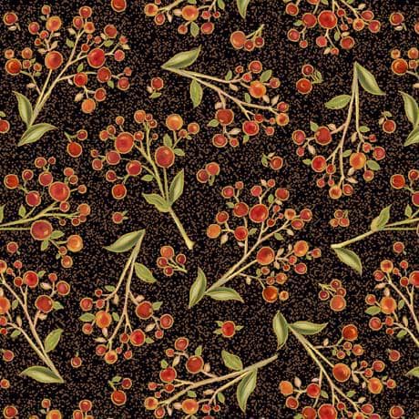 Berry Sprig in Black from the Autumn Forest Collection by ©Gina Jane Lee for Quilting Treasures Fabrics - 100% Cotton