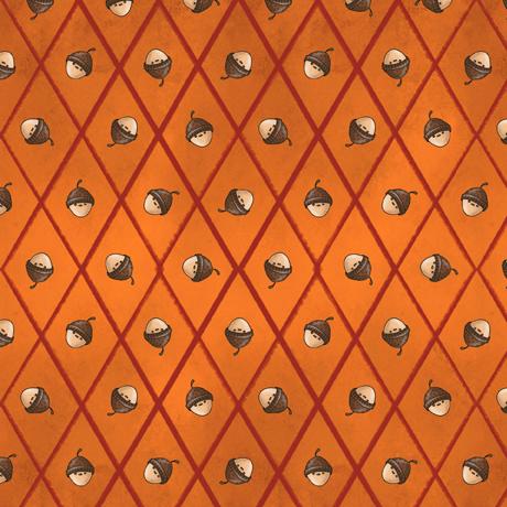 Acorn Diamond Grid in Dark Orange from the A Pilgrim's Autumn Collection by ©Desiree’s Designs for Quilting Treasures Fabrics - 100% Cotton