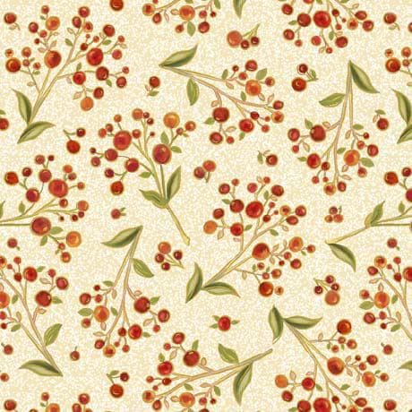 Berry Sprig in Cream from the Autumn Forest Collection by ©Gina Jane Lee for Quilting Treasures Fabrics - 100% Cotton