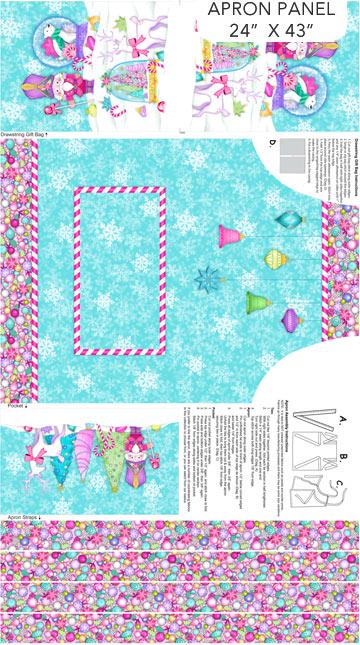 Christmas Apron 24" Panel in Turquoise from the Merry and Bright Collection by Michael Zindell Designs for Northcott Fabrics - 100% Cotton