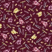 Corkscrew Toss in Dark Wine from the Pop The Cork! Collection by Mercedes Lopez Charro for P&B Textiles - 100% Cotton Fabric BY THE YARD