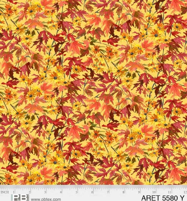 Autumn Leaves in Yellow from the Autumn Retreat Collection by Abraham Hunter for P&B Textiles - 100% Cotton