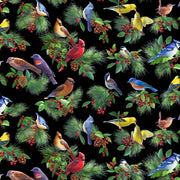Bird Toss in Black from the Birds & Berries Collection from Elizabeth's Studio BY THE YARD - 100% Cotton