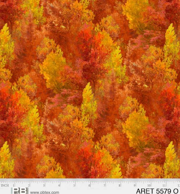 Autumn Trees in Orange from the Autumn Retreat Collection by Abraham Hunter for P&B Textiles - 100% Cotton