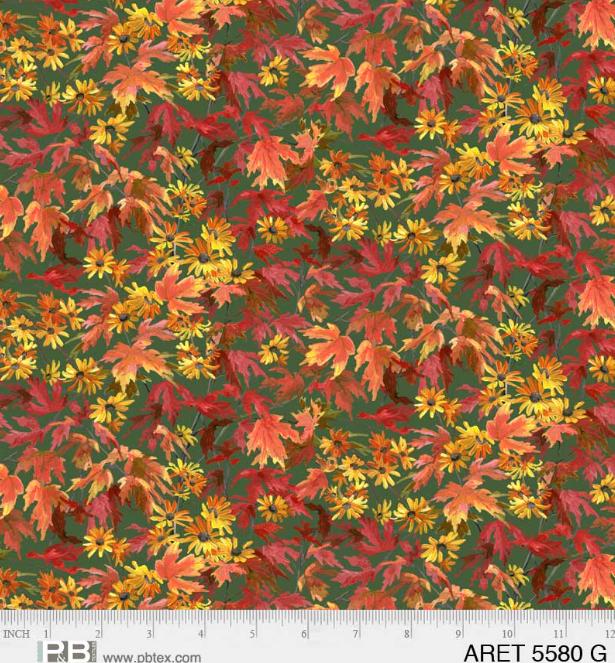 Autumn Leaves in Green from the Autumn Retreat Collection by Abraham Hunter for P&B Textiles - 100% Cotton