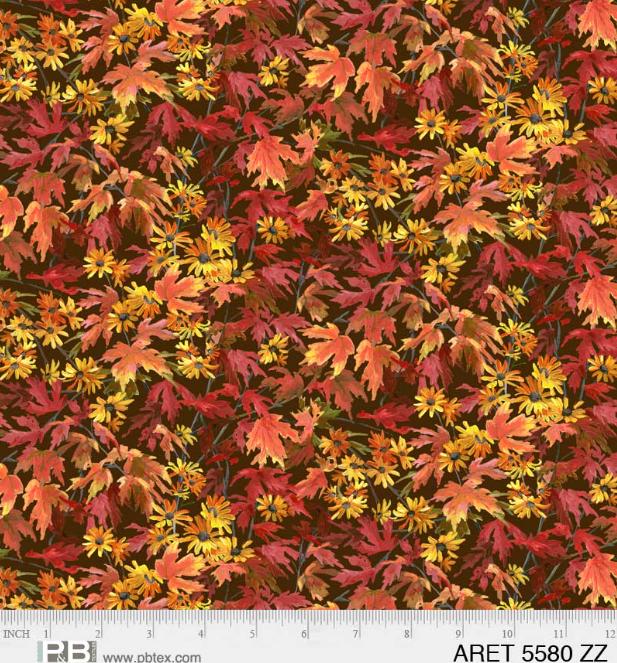 Autumn Leaves in Brown from the Autumn Retreat Collection by Abraham Hunter for P&B Textiles - 100% Cotton