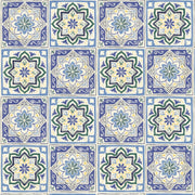 Decorative Tiles in Blue from the Cyprus Collection by Janelle Penner for P&B Textiles - 100% Cotton
