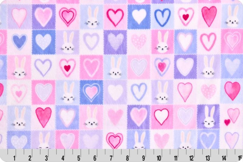 END OF BOLT 44" x 36" - Hoppy Hearts in Hot Pink Digital Cuddle® Smooth Minky from Shannon Fabrics - 2.5mm pile