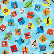 Dr. Seuss Block Toss in Blue from the Celebrate Seuss! Collection by Robert Kaufman - 100% Cotton