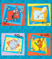 Dr. Seuss Book Blocks PANEL in Blue from the Celebrate Seuss! Collection by Robert Kaufman - 100% Cotton