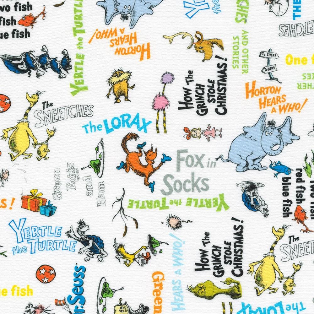 Dr. Seuss Characters & Titles from the Celebrate Seuss! Collection by Robert Kaufman - 100% Cotton