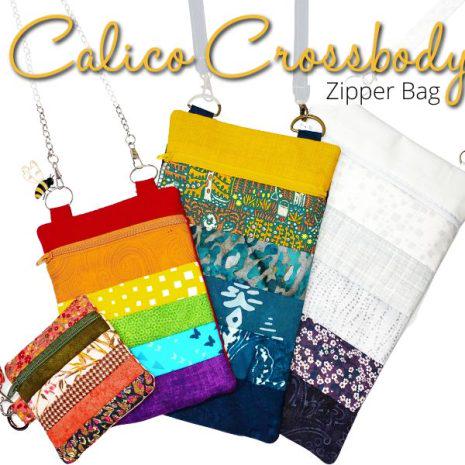 Calico Crossbody Zipper Bag On The Hoop ITH Sewing Pattern from Sookie Sews - Free Video Course Available