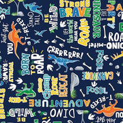Dino Words in Navy from the Glow-O-Saurus Collection by Kanvas Studios for Benartex Fabrics - 100% Cotton