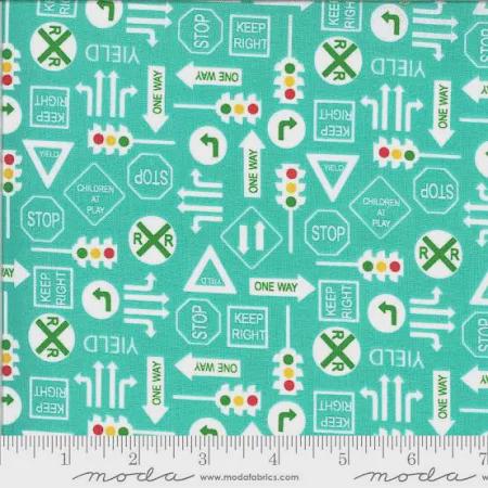 Traffic Signs in Light Teal from On the Go Collection for Moda Fabrics BY THE YARD - 100% High Quality Cotton