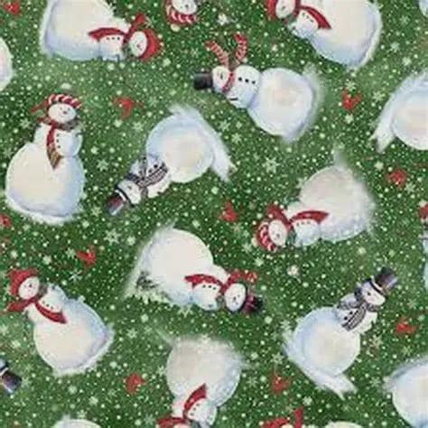 End of Bolt 50" x 60" - Winter Greetings Snowman on Green Digital Smooth MINKY from QT Fabrics- 100% polyester