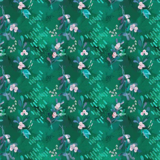 Berry Toss in Green from the Crimson Christmas Collection by PBS Fabrics - 100% Cotton Fabric