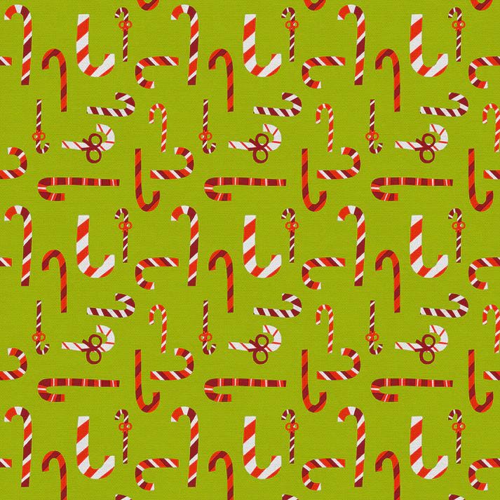 Candy Canes in Green from the Christmas Town Collection by PBS Fabrics - 100% Cotton Fabric