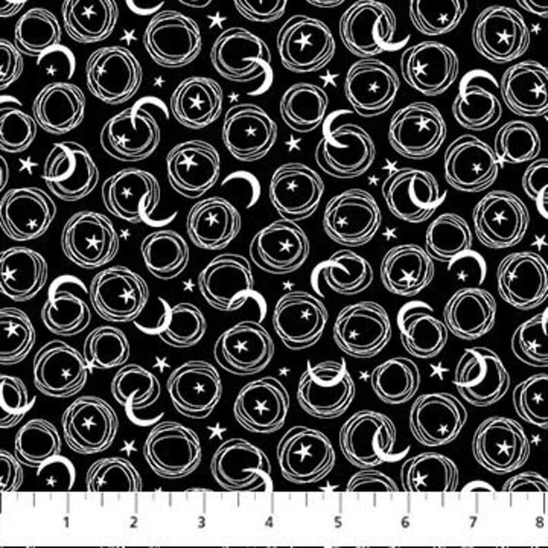 Celestial in Black from the Trick or Treat Collection for Patrick Lose Fabrics - 100% Cotton BY THE YARD