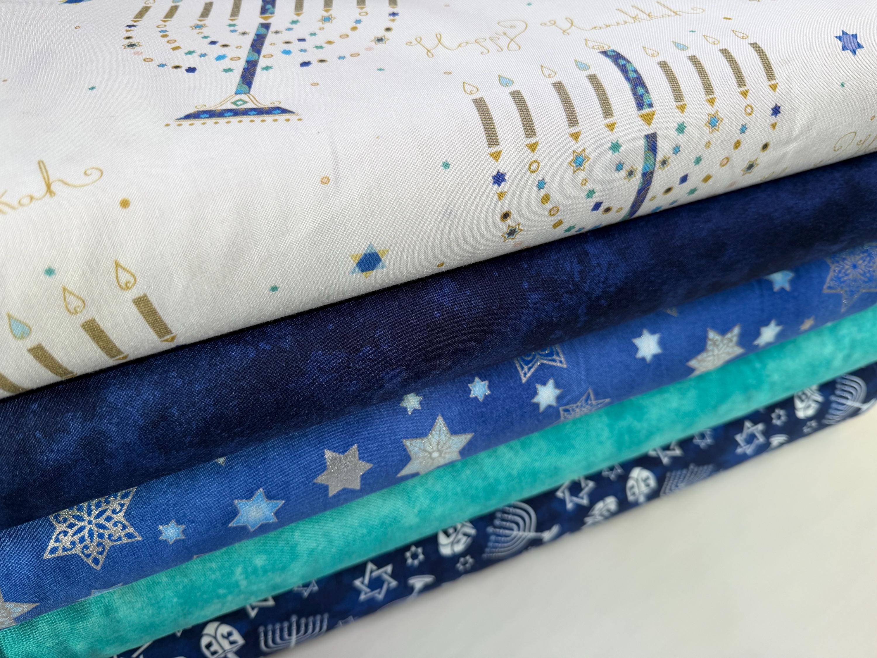 Hanukkah Menorah Bundle - 5 Fabrics - 100% Quilt Shop Quality Cotton - Choose your Cut