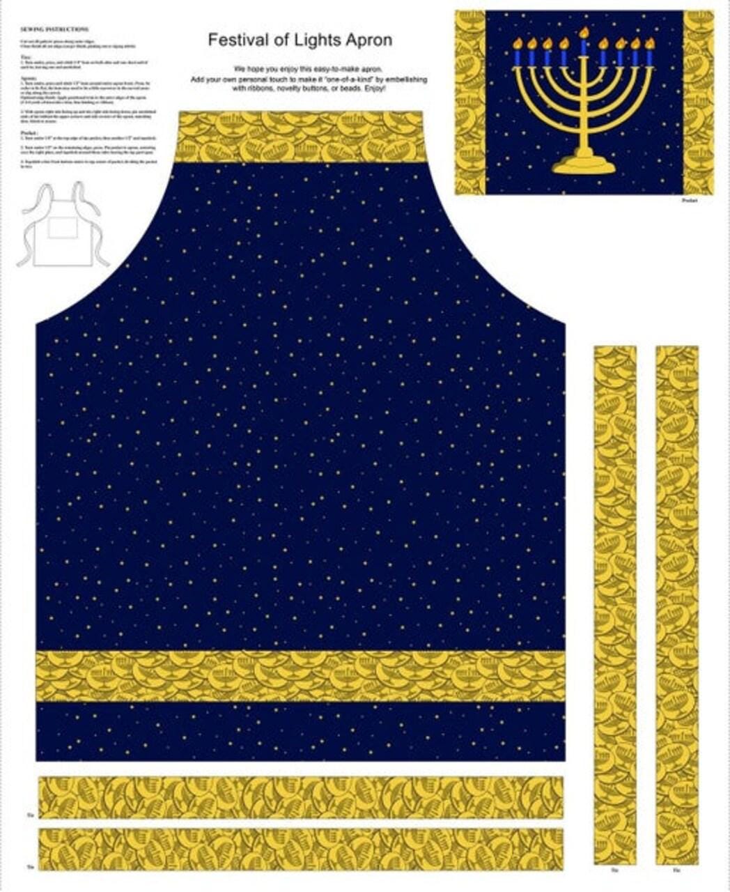 Hanukkah Apron Bundle - Panel PLUS 2 Fabrics - 100% Cotton - Choose the Cut
