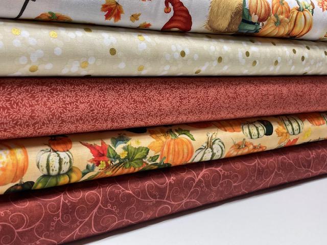 Autumn Gnomes Fabric BUNDLE - 5 Fabrics - Quilt Shop Quality - Choose Your Cut