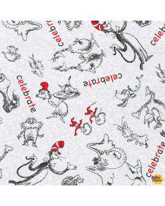 Cat in the Hat in Gray Celebrate Seuss Collection by Dr. Seuss for Robert Kaufman- 100% High Quality Quilt Shop Cotton