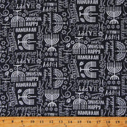 Menorah Hanukkah Text in Navy from the Happy Hanukkah Collection by Gail Cadden for Timeless Treasures BY THE YARD - 100% Cotton