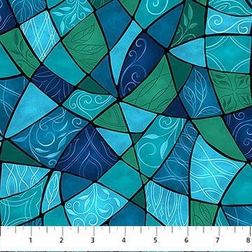 Stained Glass in Teal Blue from the Nativity Collection by Alison McGarrigle for Northcott Fabric - 100% Cotton