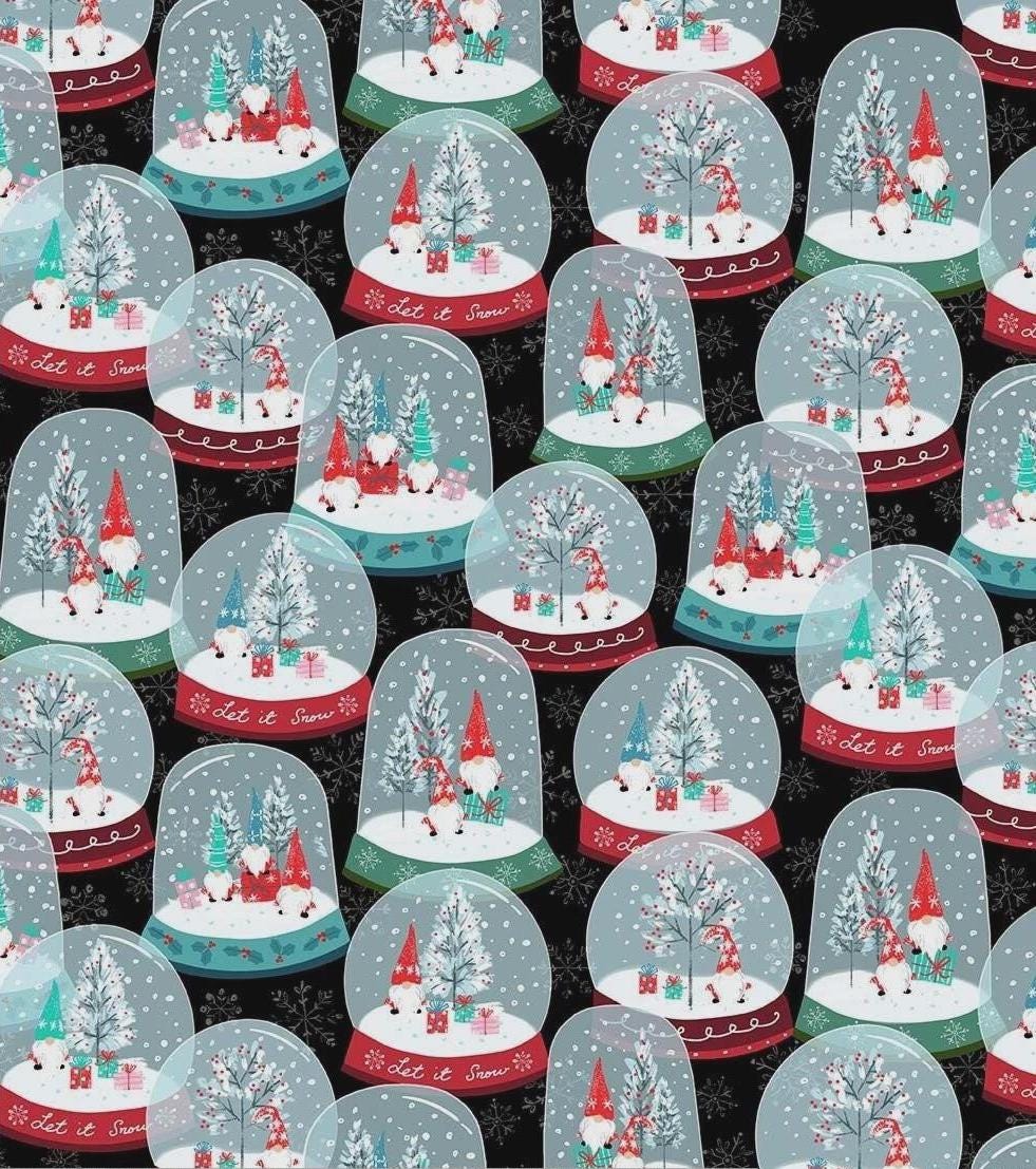 Gnomes in Snow Globes from Timeless Treasure Fabric - You Choose Cut
